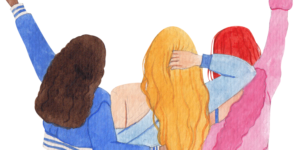 Three women hugging each other, showing love