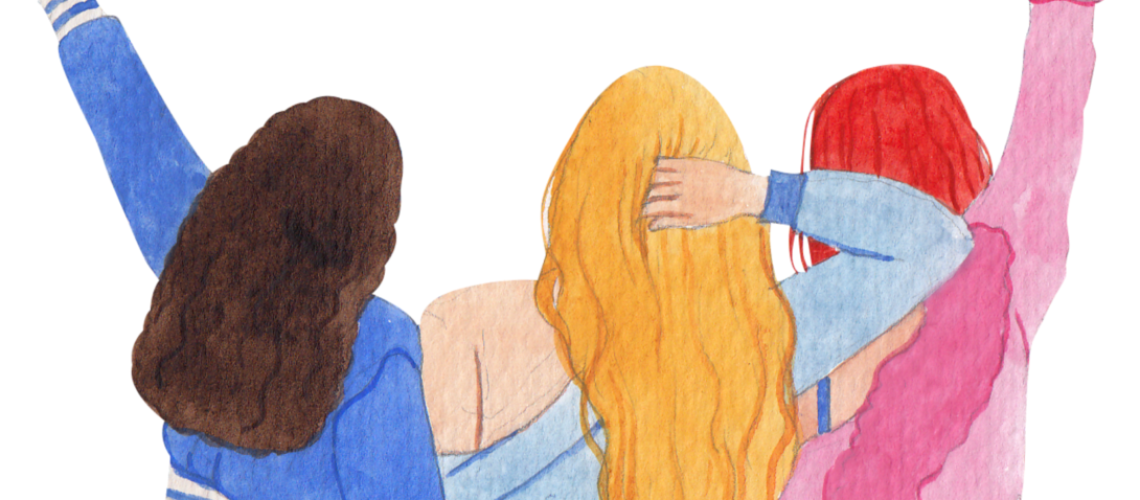 Three women hugging each other, showing love